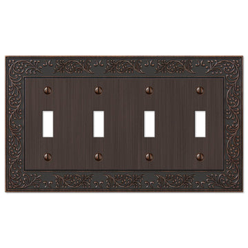English Garden Aged Bronze Cast - 4 Toggle Wallplate - Wallplate Warehouse 43T4VB 070686567692 4 Toggle