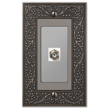 English Garden Antique Nickel Cast - 1 Cable Jack Wallplate - Wallplate Warehouse 43CXAN 070686580912 Cable Jacks