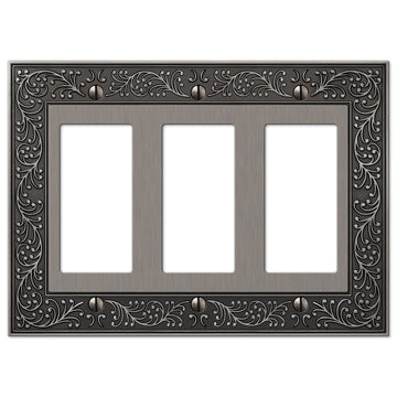 English Garden Antique Nickel Cast - 3 Rocker Wallplate - Wallplate Warehouse 43RRRAN 070686567562 3 Rocker