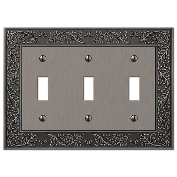 English Garden Antique Nickel Cast - 3 Toggle Wallplate - Wallplate Warehouse 43TTTAN 070686567555 3 Toggle