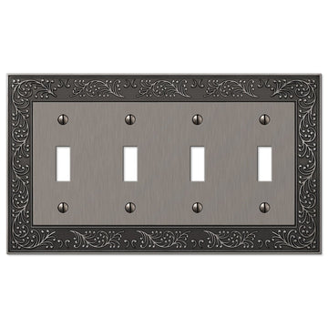 English Garden Antique Nickel Cast - 4 Toggle Wallplate - Wallplate Warehouse 43T4AN 070686567579 4 Toggle