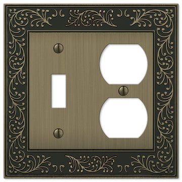 English Garden Brushed Brass Cast - 1 Toggle / 1 Duplex Wallplate - Wallplate Warehouse 43TDBB 070686574935 1 Toggle / 1 Duplex