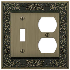 English Garden Brushed Brass Cast - 1 Toggle / 1 Duplex Wallplate