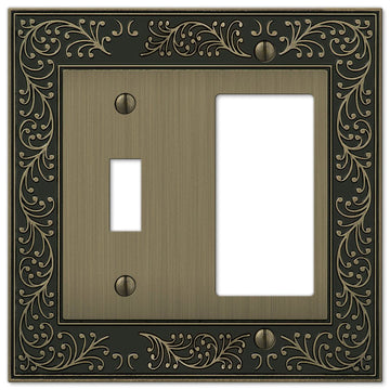 English Garden Brushed Brass Cast - 1 Toggle / 1 Rocker Wallplate - Wallplate Warehouse 43TRBB 070686574942 1 Toggle / 1 Rocker