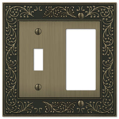 English Garden Brushed Brass Cast - 1 Toggle / 1 Rocker Wallplate