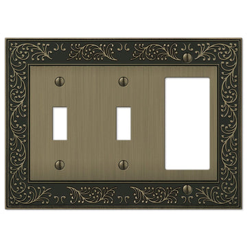 English Garden Brushed Brass Cast - 2 Toggle / 1 Rocker Wallplate - Wallplate Warehouse 43TTRBB 070686575000 2 Toggle / 1 Rocker