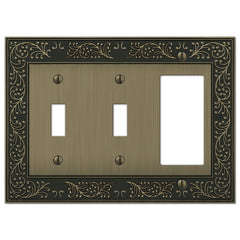 English Garden Brushed Brass Cast - 2 Toggle / 1 Rocker Wallplate