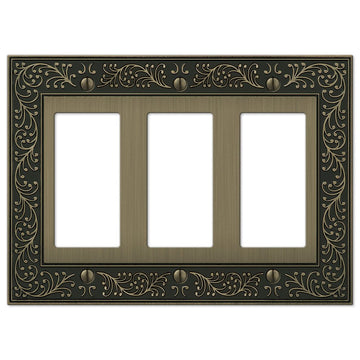 English Garden Brushed Brass Cast - 3 Rocker Wallplate - Wallplate Warehouse 43RRRBB 070686574973 3 Rocker