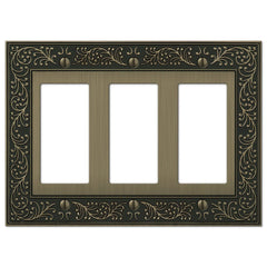 English Garden Brushed Brass Cast - 3 Rocker Wallplate