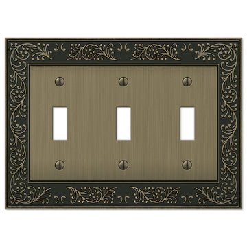 English Garden Brushed Brass Cast - 3 Toggle Wallplate - Wallplate Warehouse 43TTTBB 070686574980 3 Toggle