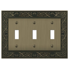 English Garden Brushed Brass Cast - 3 Toggle Wallplate