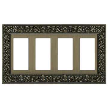 English Garden Brushed Brass Cast - 4 Rocker Wallplate - Wallplate Warehouse 43R4BB 070686575024 4 Rocker