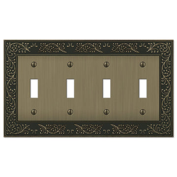 English Garden Brushed Brass Cast - 4 Toggle Wallplate - Wallplate Warehouse 43T4BB 070686575017 4 Toggle