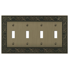 English Garden Brushed Brass Cast - 4 Toggle Wallplate