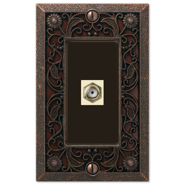 Filigree Aged Bronze Cast - 1 Cable Jack Wallplate - Wallplate Warehouse 65CXDB 070686581254 Cable Jacks