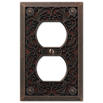 Filigree Aged Bronze Cast - 1 Duplex Wallplate - Wallplate Warehouse 65DDB 070686574003 1 Duplex