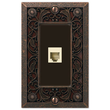 Filigree Aged Bronze Cast - 1 Phone Jack Wallplate - Wallplate Warehouse 65PHDB 070686581285 Phone Jacks