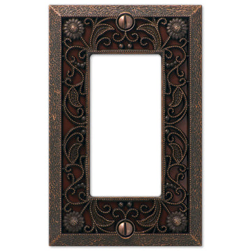 Filigree Aged Bronze Cast - 1 Rocker Wallplate - Wallplate Warehouse 65RDB 070686574010 1 Rocker
