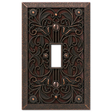 Filigree Aged Bronze Cast - 1 Toggle Wallplate - Wallplate Warehouse 65TDB 070686573990 1 Toggle