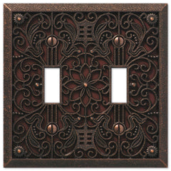 Filigree Aged Bronze Cast - 2 Toggle Wallplate