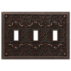 Filigree Aged Bronze Cast - 3 Toggle Wallplate