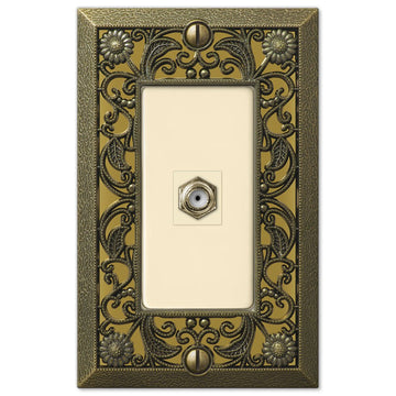 Filigree Antique Brass Cast - 1 Cable Jack Wallplate - Wallplate Warehouse 65CXAB 070686581230 Cable Jacks