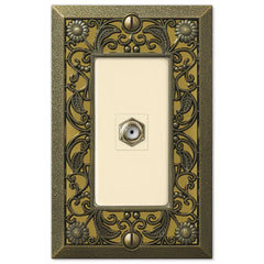 Filigree Antique Brass Cast - 1 Cable Jack Wallplate