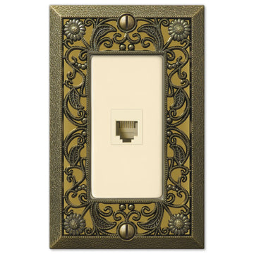 Filigree Antique Brass Cast - 1 Phone Jack Wallplate - Wallplate Warehouse 65PHAB 070686581261 Phone Jacks