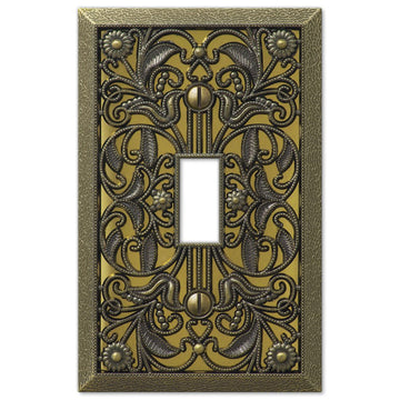 Filigree Antique Brass Cast - 1 Toggle Wallplate - Wallplate Warehouse 65TAB 070686167403 1 Toggle