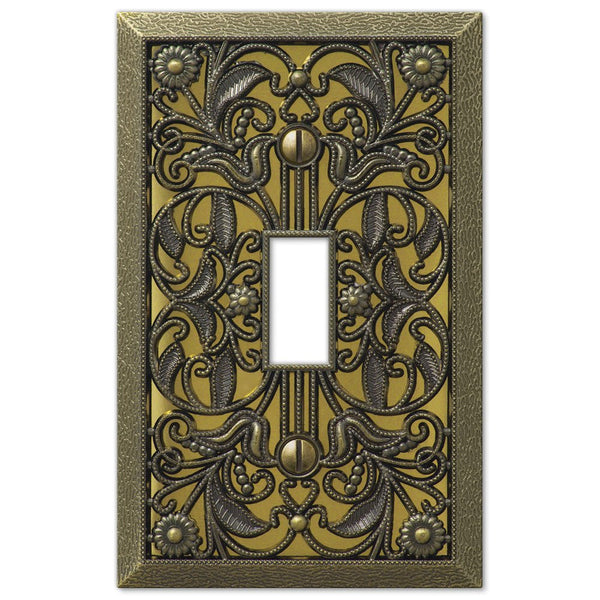 Filigree Antique Brass Cast - 1 Toggle Wallplate - Wallplate Warehouse 65TAB 070686167403 1 Toggle