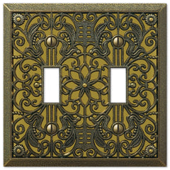 Filigree Antique Brass Cast - 2 Toggle Wallplate