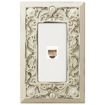 Filigree Antique White Cast - 1 Phone Jack Wallplate - Wallplate Warehouse 65PHAW 070686581278 Phone Jacks