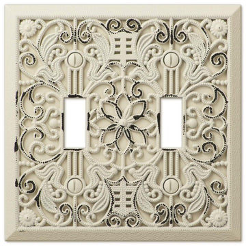 Filigree Antique White Cast - 2 Toggle Wallplate - Wallplate Warehouse 65TTAW 070686573983 2 Toggle