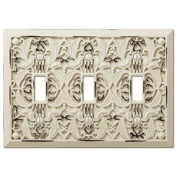Filigree Antique White Cast - 3 Toggle Wallplate - Wallplate Warehouse 65TTTAW 070686559116 3 Toggle