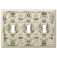 Filigree Antique White Cast - 3 Toggle Wallplate