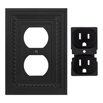 Filigree Border Matte Black Cast - 1 Duplex Wallplate - Wallplate Warehouse 83DCMB - B 070686015155 1 Duplex