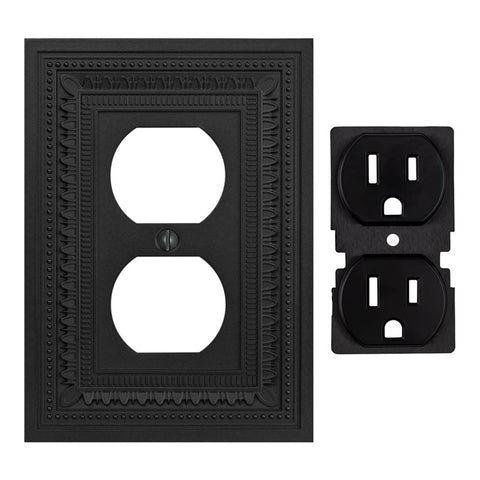 Filigree Border Matte Black Cast - 1 Duplex Wallplate - Wallplate Warehouse 83DCMB - B 070686015155 1 Duplex