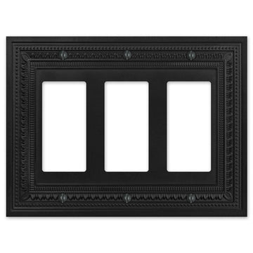 Filigree Border Matte Black Cast - 3 Rocker Wallplate - Wallplate Warehouse 83RRRMB - B 070686015186 3 Rocker
