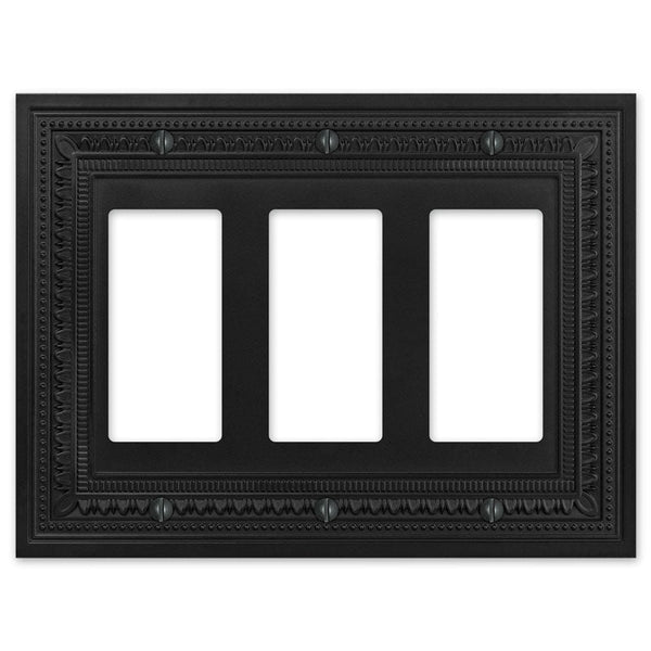 Filigree Border Matte Black Cast - 3 Rocker Wallplate - Wallplate Warehouse 83RRRMB - B 070686015186 3 Rocker