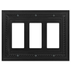 Filigree Border Matte Black Cast - 3 Rocker Wallplate
