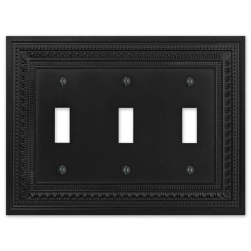 Filigree Border Matte Black Cast - 3 Toggle Wallplate - Wallplate Warehouse 83TTTMB - B 070686015148 3 Toggle