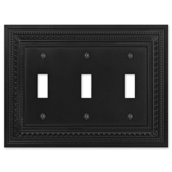Filigree Border Matte Black Cast - 3 Toggle Wallplate - Wallplate Warehouse 83TTTMB - B 070686015148 3 Toggle