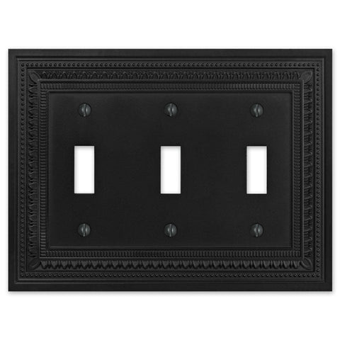 Filigree Border Matte Black Cast - 3 Toggle Wallplate - Wallplate Warehouse 83TTTMB - B 070686015148 3 Toggle