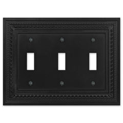 Filigree Border Matte Black Cast - 3 Toggle Wallplate