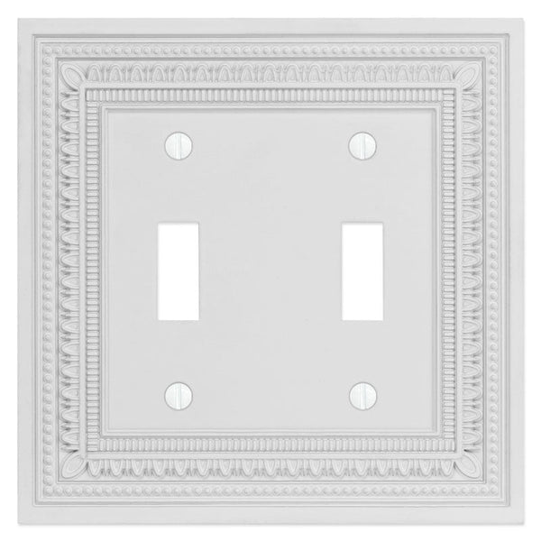 Filigree Border Matte White Cast - 2 Toggle Wallplate - Wallplate Warehouse 83TTMW - B 070686015209 2 Toggle