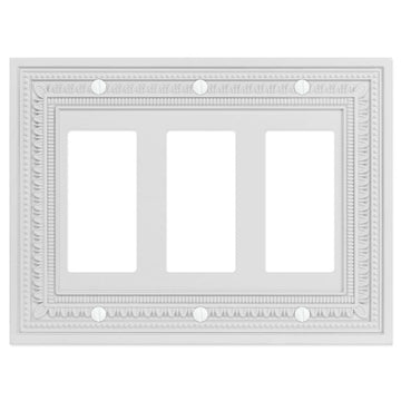 Filigree Border Matte White Cast - 3 Rocker Wallplate - Wallplate Warehouse 83RRRMW - B 070686015254 3 Rocker