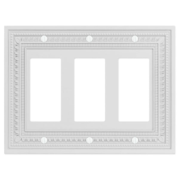 Filigree Border Matte White Cast - 3 Rocker Wallplate - Wallplate Warehouse 83RRRMW - B 070686015254 3 Rocker