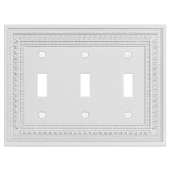 Filigree Border Matte White Cast - 3 Toggle Wallplate