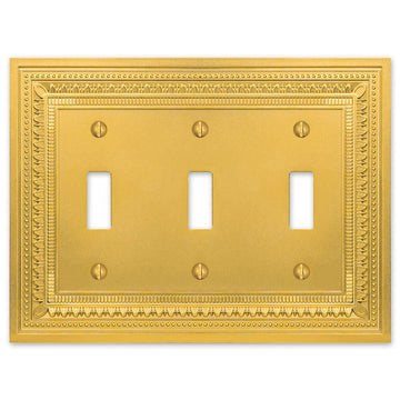 Filigree Border Satin Gold Cast - 3 Toggle Wallplate - Wallplate Warehouse 83TTTSG - B 070686015070 3 Toggle