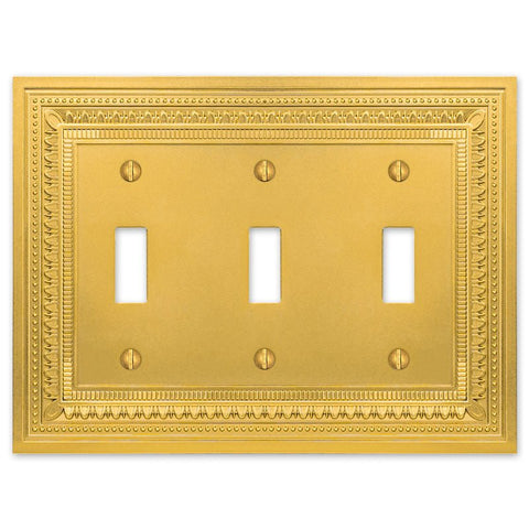 Filigree Border Satin Gold Cast - 3 Toggle Wallplate - Wallplate Warehouse 83TTTSG - B 070686015070 3 Toggle